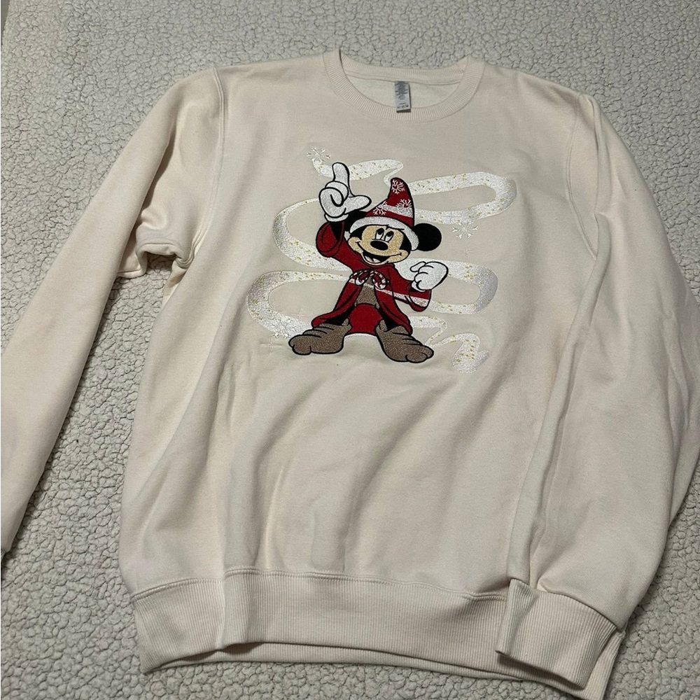 Christmas Disney Sorcerer Mickey Embroidered Sweatshirt Medium